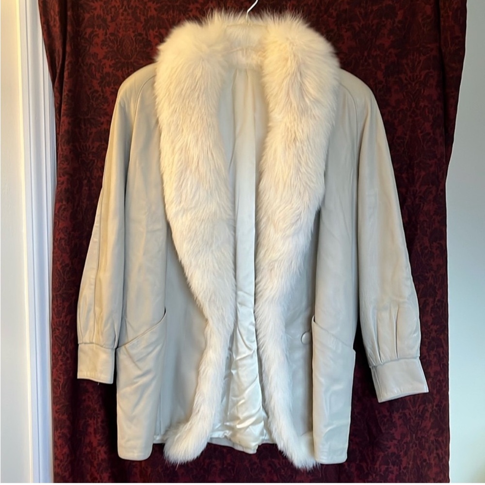 Vintage 70s 80s Paolo Gucci Leather Fox Fur Coat.  Size M